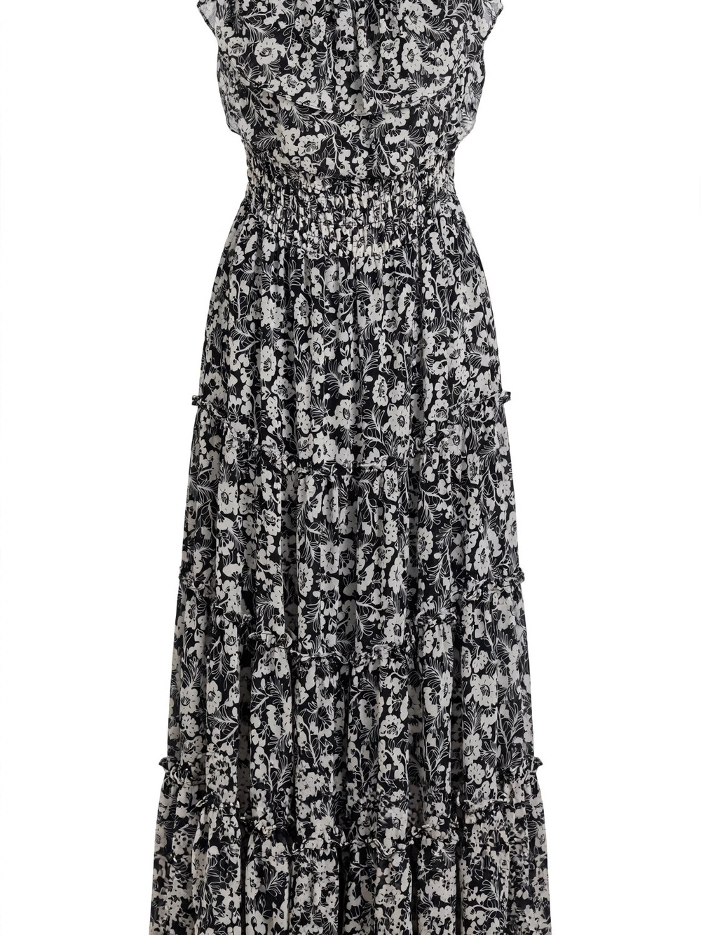 MISA los ANGELES Black & White Floral Tiered Maxi Dress